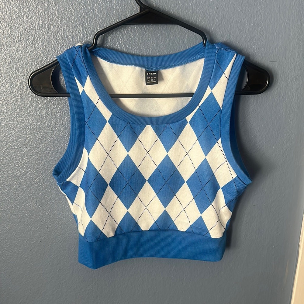 Checkered Blue top, Women’s Medium